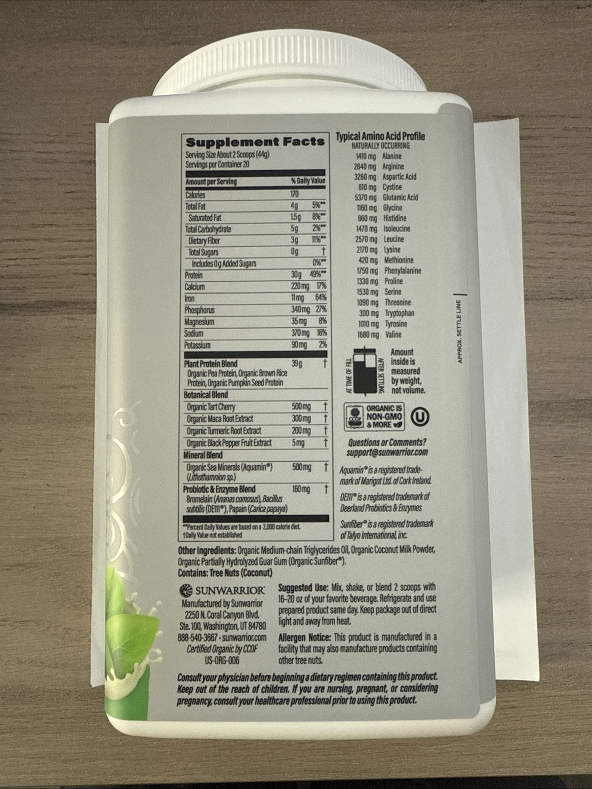 Sunwarrior Sport Organic Active Protein Vegan – Unflavored 1.94 lbs
