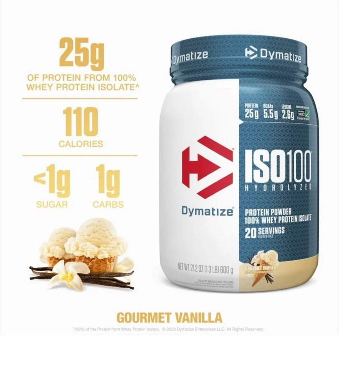 Dymatize ISO100 Hydrolyzed Whey Isolate Powder Vanilla 21.2 oz