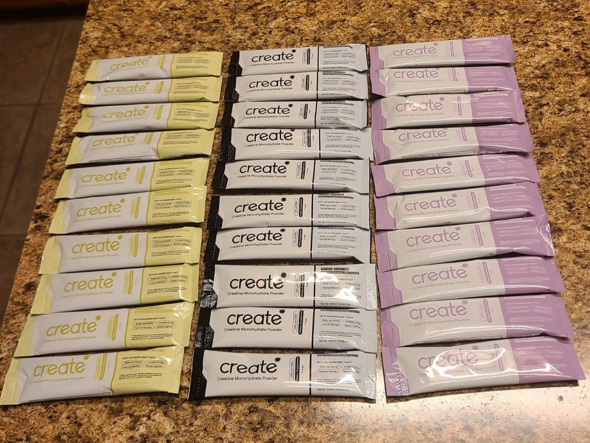 Create Creatine Monohydrate Powder Sticks-30 ct Variety Lemon Lime-Mix Berry etc
