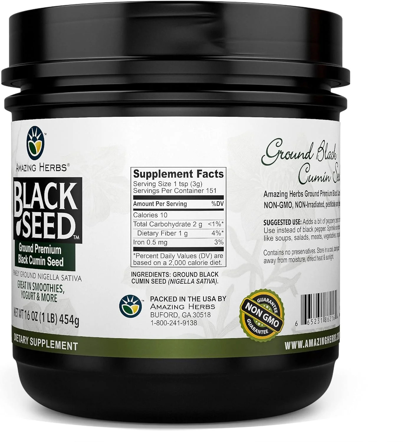 Amazing Herbs Black Seed Ground Seed, 16 Oz (Pack of 2)