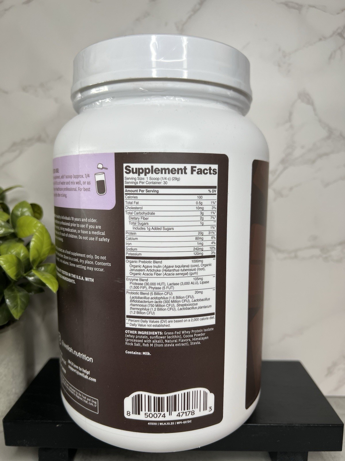 wellah Grass-Fed Whey Protein Isolate Dark Chocolate 31.1oz Exp 10/28