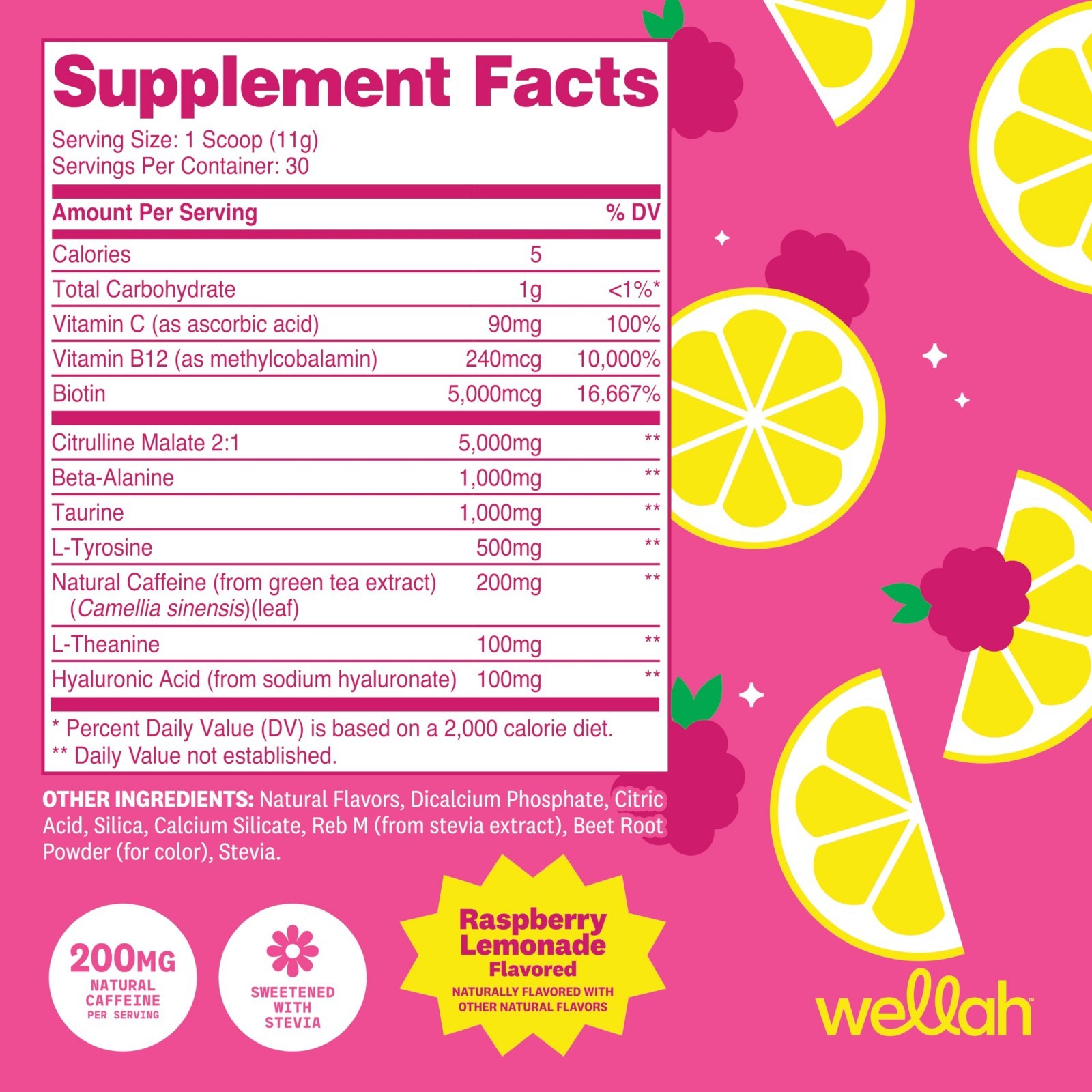 Pre-Workout Drink Mix – Raspberry Lemonade, 30 Servings, Citrulline, Caffeine &