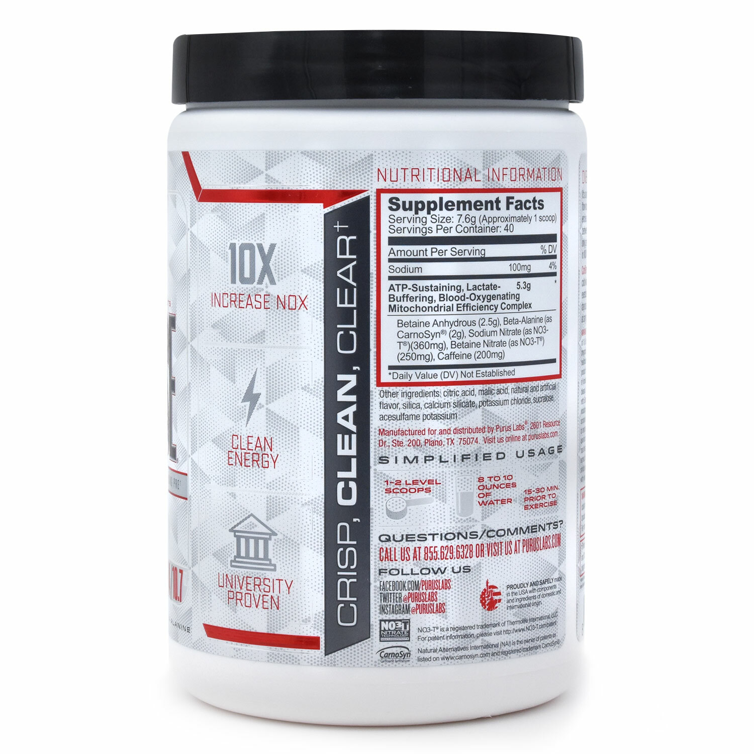 Purus Labs Condense-Pre Workout Energy Drink Mix Powder 40 srvs