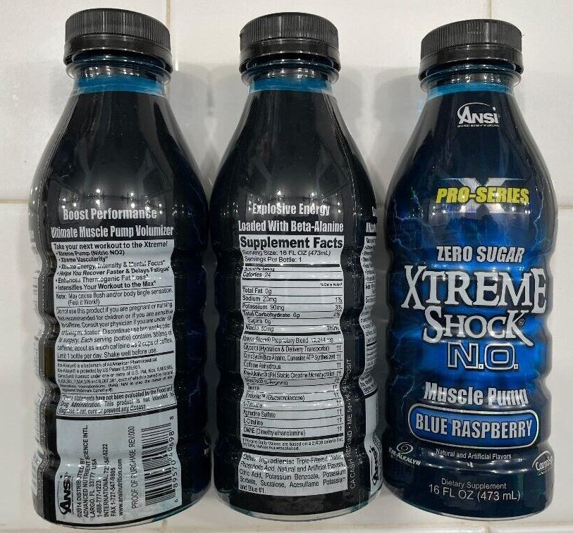 Ansi Pro Series Extreme Shock NO Muscle Pump 16 oz B.Raspberry 3 Bottles