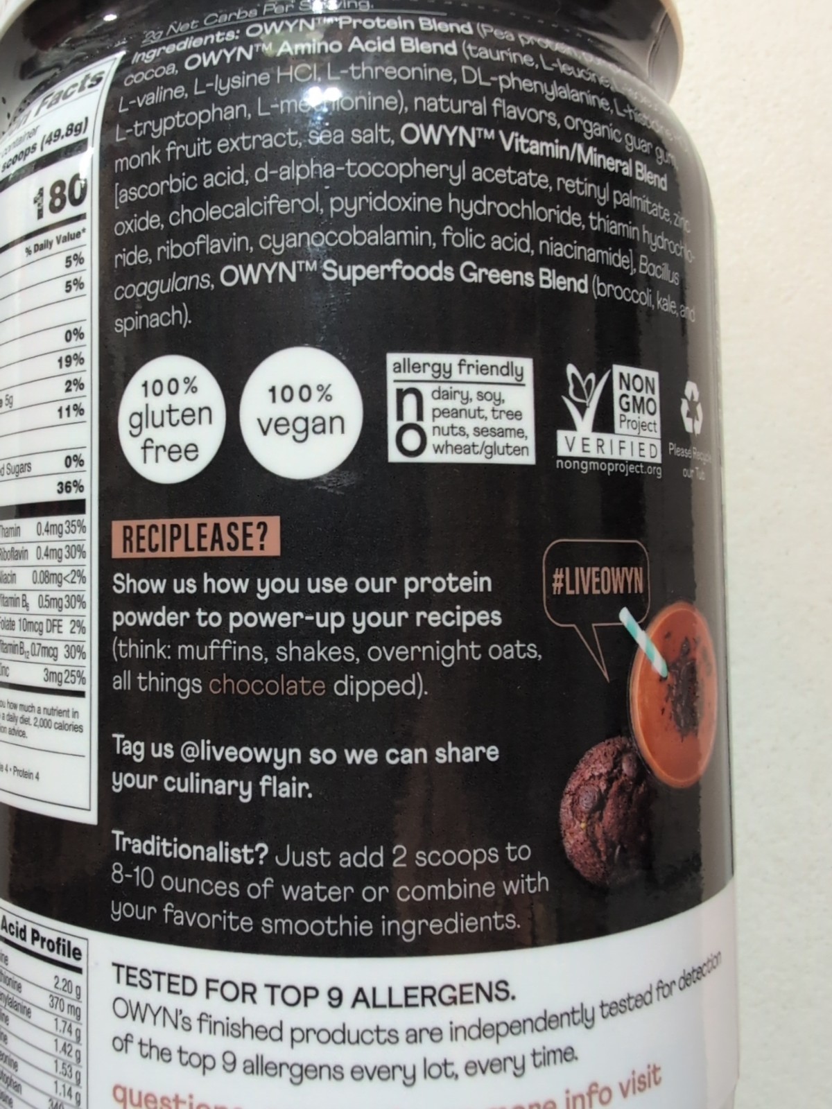 Owyn 30g Plant Protein Zero Sugar Elite PRO 1.32Lb Chocolate 8/27 Factory Sealed
