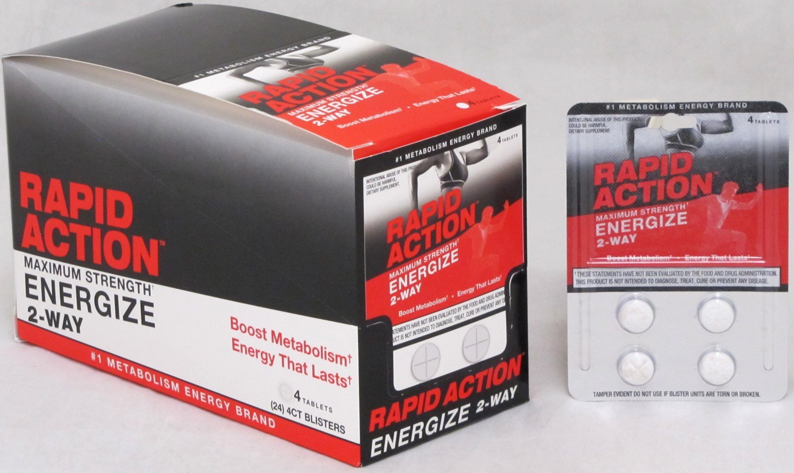 Rapid Action Energize 2 Way Lasting Energy Boost Metabolism 24 Packs 96 Pills