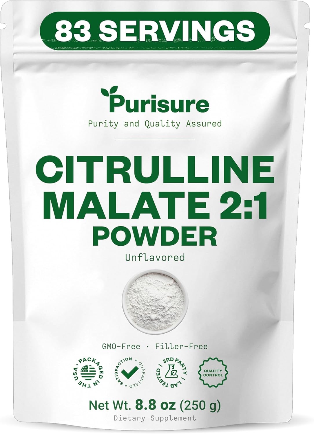 Purisure L-Citrulline Malate 2:1 Powder 250g 83 Servings Pre-Workout Pump