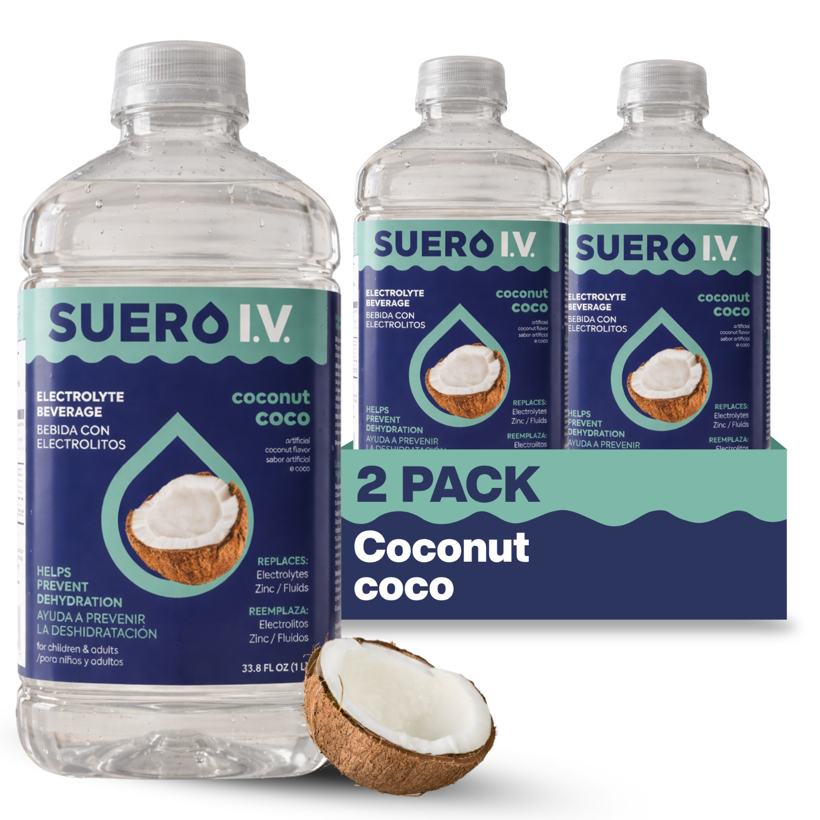 Suero I.V. Electrolyte Drink, Coconut Flavor 33.8 fl oz – Hydrate (2-Pack)