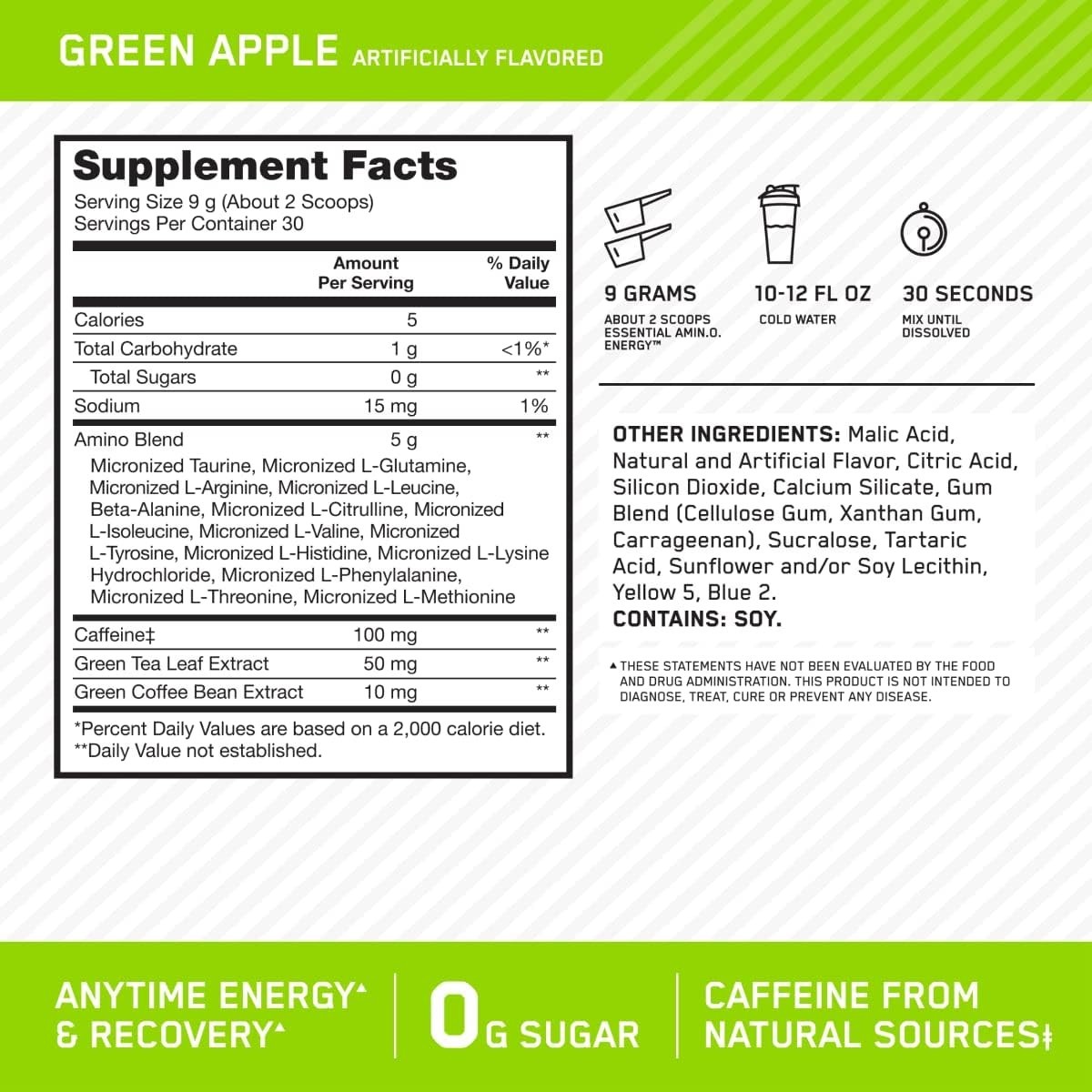 Fuel Your Workouts with Amino Energy Powder – Green Apple, 100mg Caffeine Boost