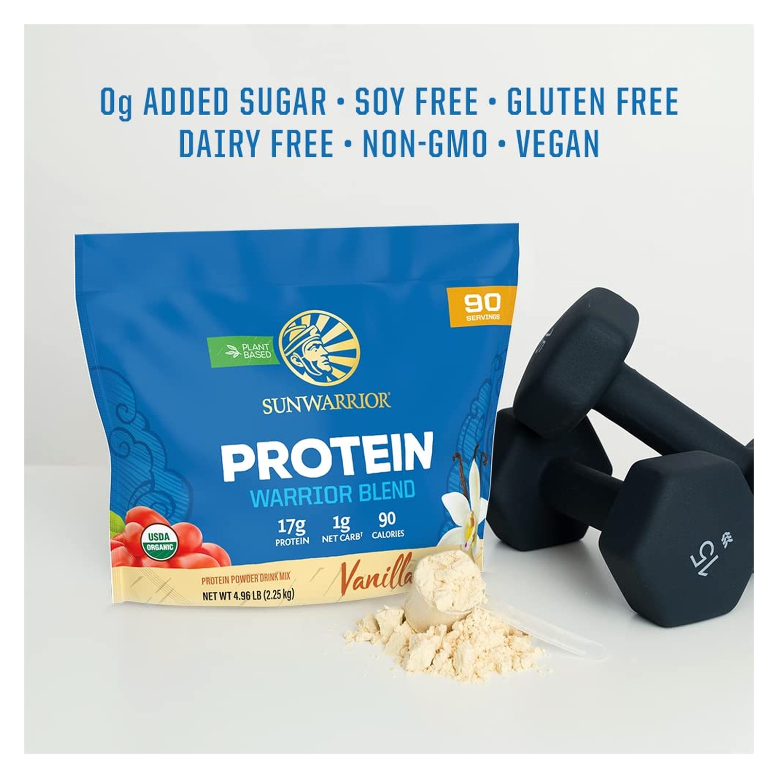 Sunwarrior Organic Vegan Protein Powder Vanilla w BCAA & Hemp Seed Blend 90 serv