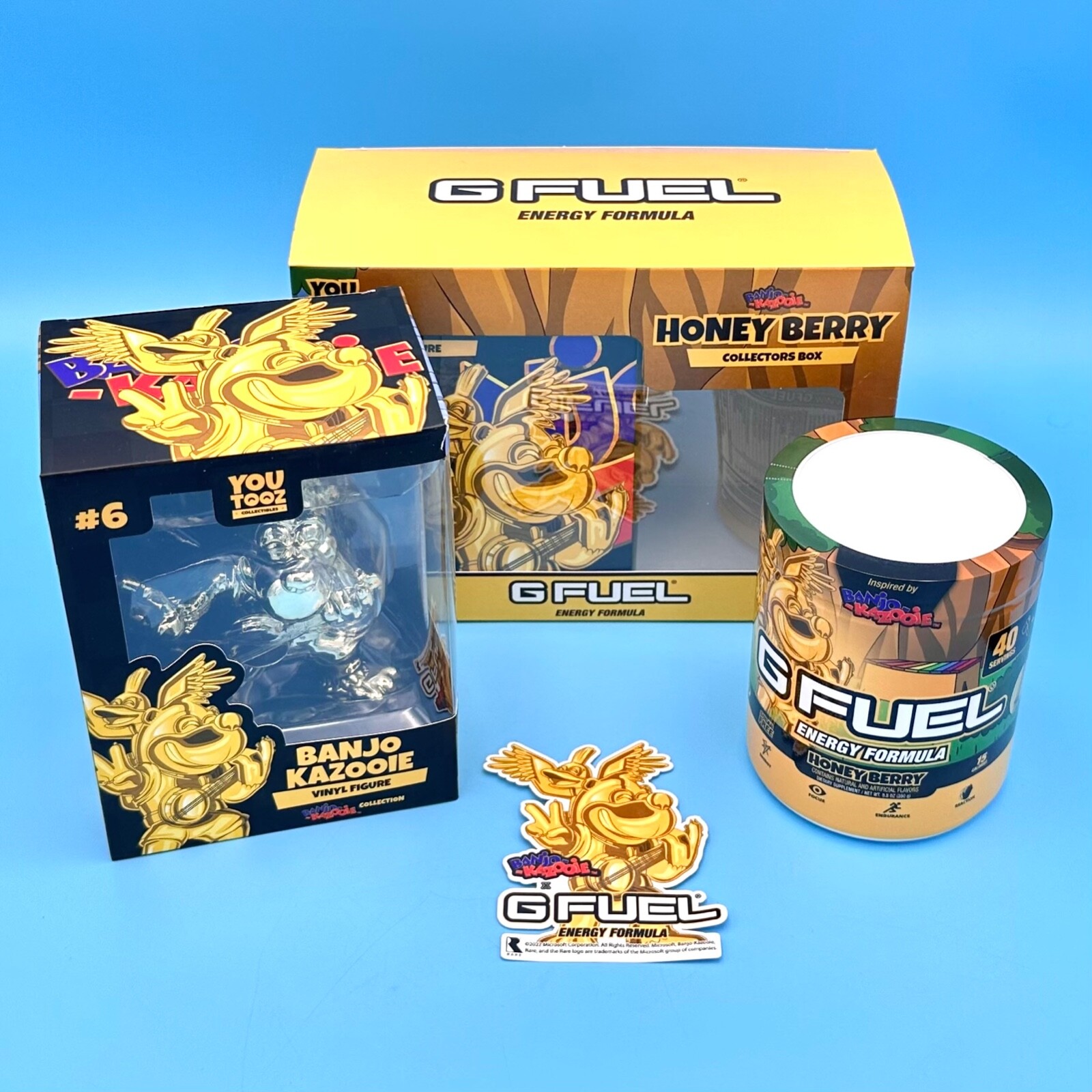 G Fuel Banjo-Kazooie Honey Berry Collector’s Box + YouTooz GOLD Figure Statue #6
