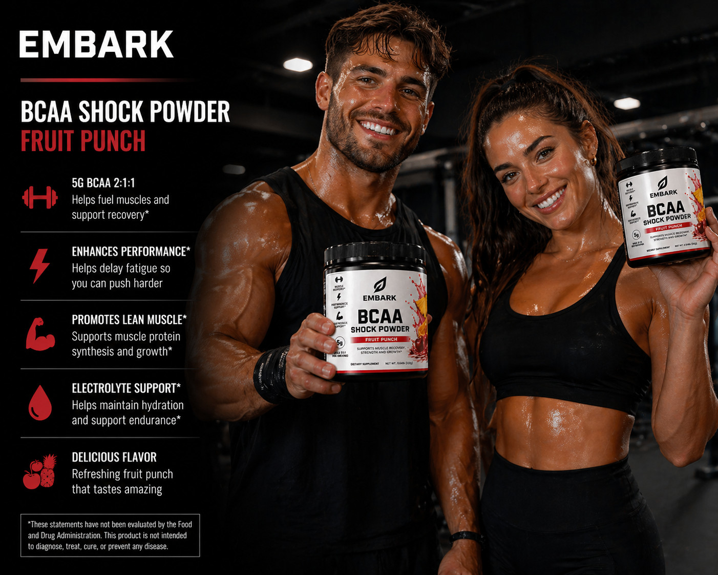 BCAA Powder 2:1:1 Fruit Punch, Muscle Recovery & Lean Muscle Support 292g
