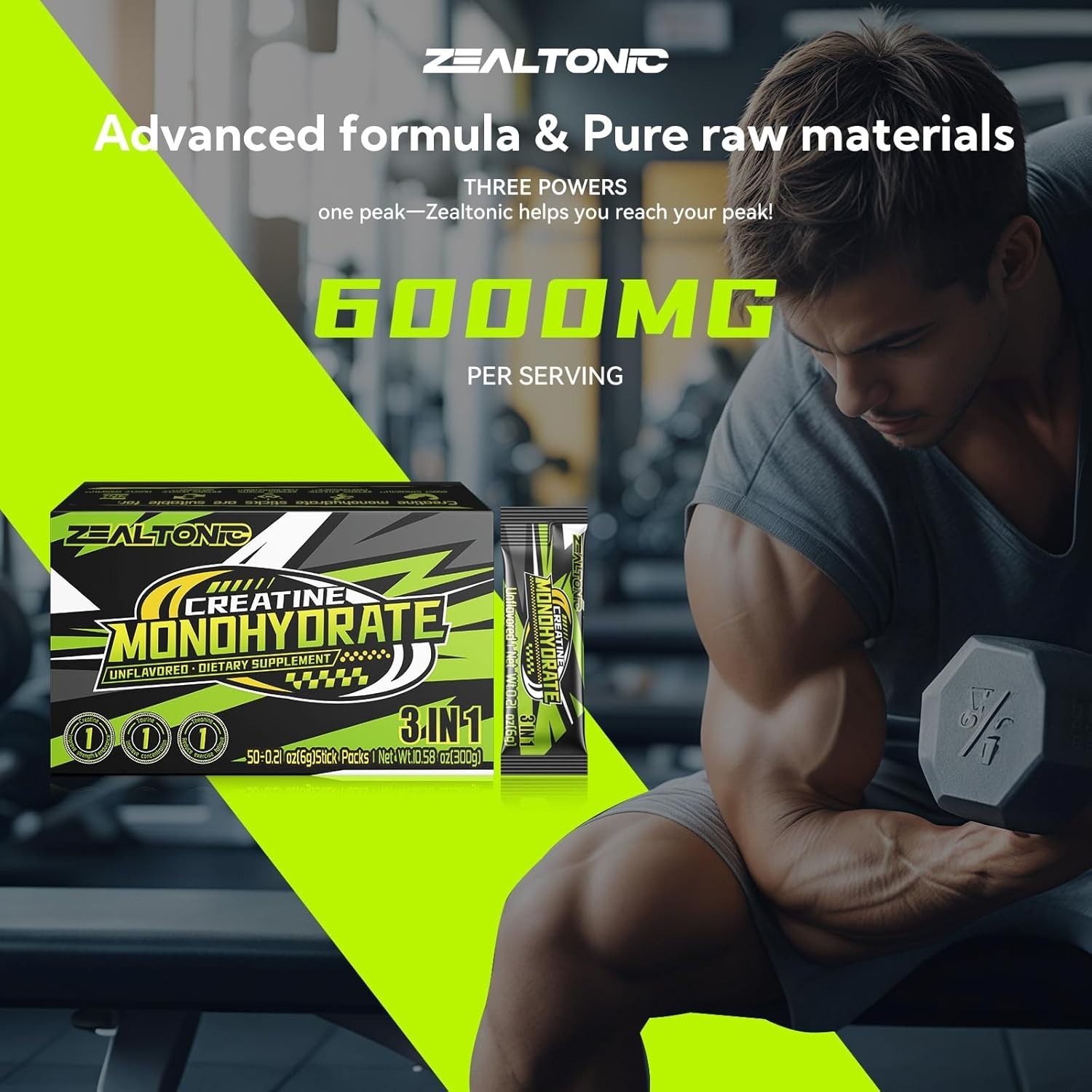 5000mg 99.9% Micronized Creatine Monohydrate Powder Stick Packs with 800mg of ..