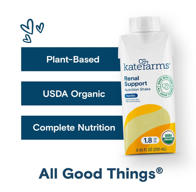 KATE FARMS Organic 1.8 Renal Support Shake, Vanilla, 20g Protein, 27 Vitamins an