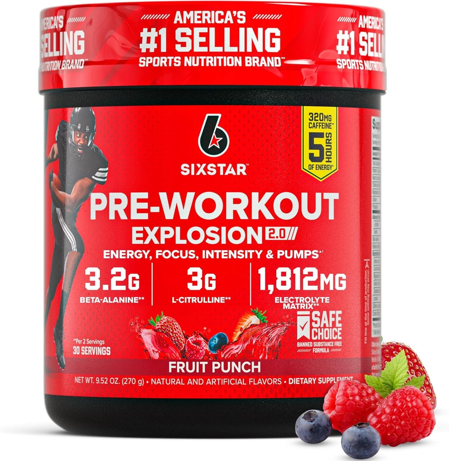 30 Servings of SIXSTAR Pre-Workout Powder – Beta-Alanine & Caffeine Energy Boost