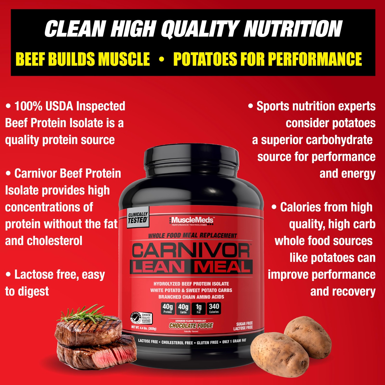 Musclemeds Carnivor Lean Meal Whole Food Meal Replacement Shake Mre Beef