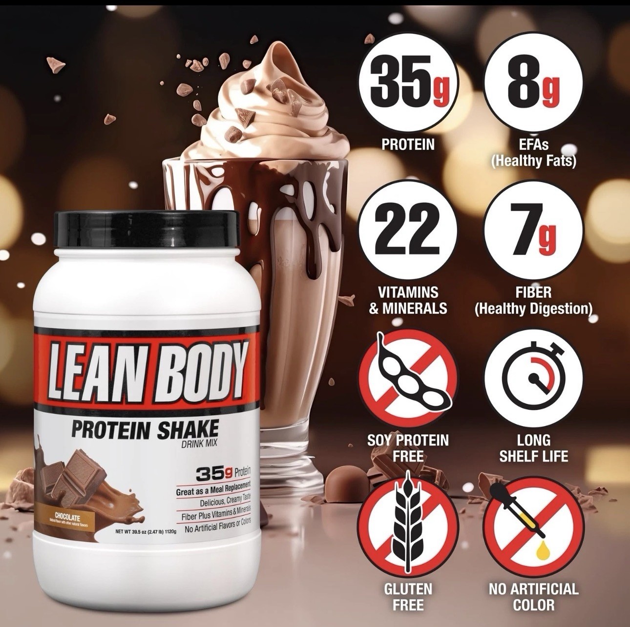 Labrada Lean Body All-in-One Chocolate Meal Replacement Shake 35g Protein Whey B
