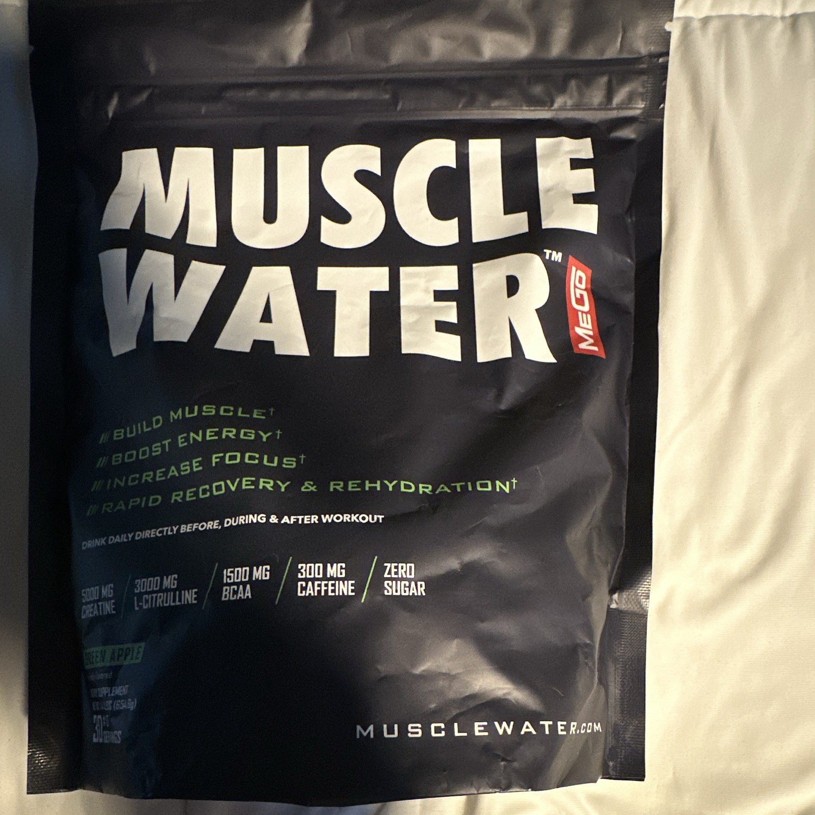 Muscle Water MEGO Powder Drink Mix Green Apple Zero Sugar Creatine BCAA