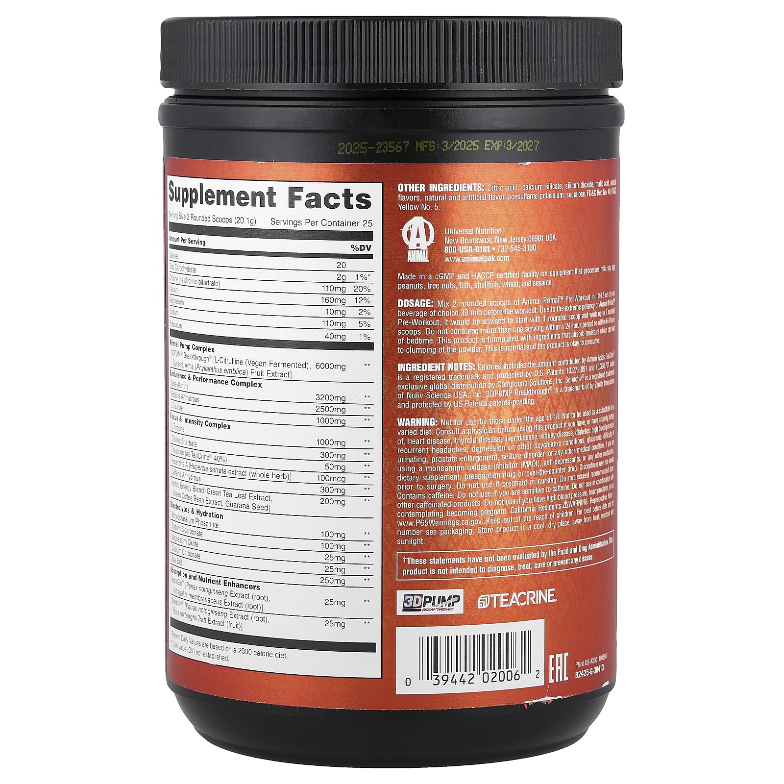 Primal™ Pre-Workout Loaded, Blood Orange, 17.07 oz (502.5 g)