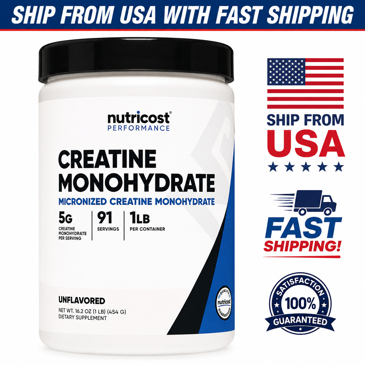 Nutricost Creatine Monohydrate Powder 1lb 91 Servings Unflavored Supplement
