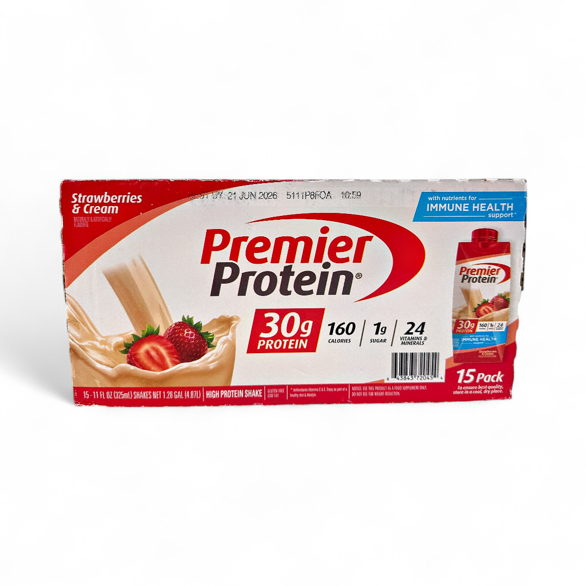 Premier Protein 30g High Protein Shake, Strawberries + Cream 11oz – 15 Count