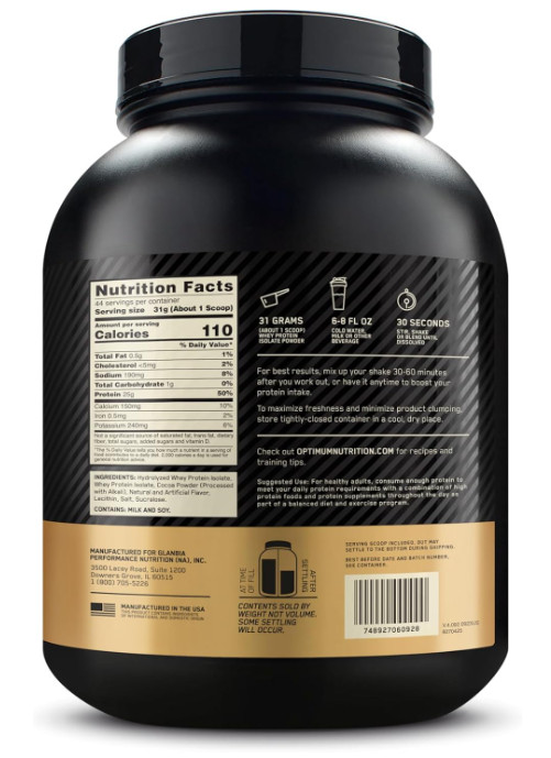 Optimum Nutrition Gold Standard 100% Isolate Whey Protein, Chocolate Bliss, 3 lb