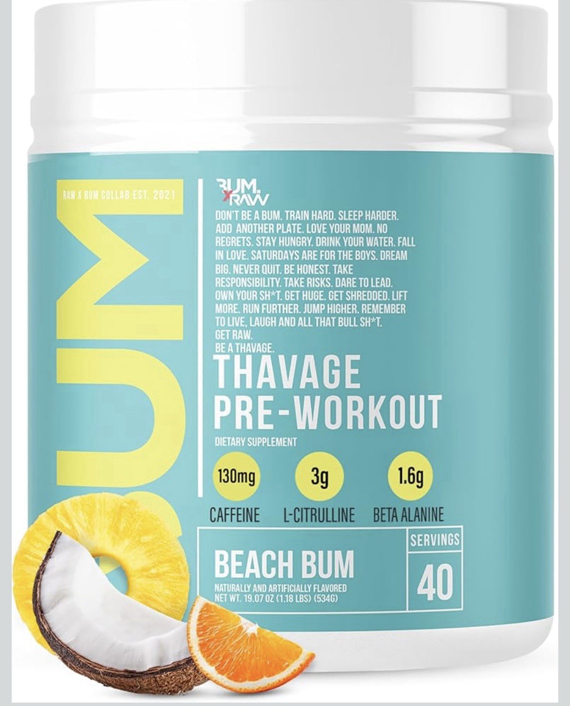 RAW Pre Workout Powder, Thavage (Beach Bum) – Chris Bumstead 40 Servings