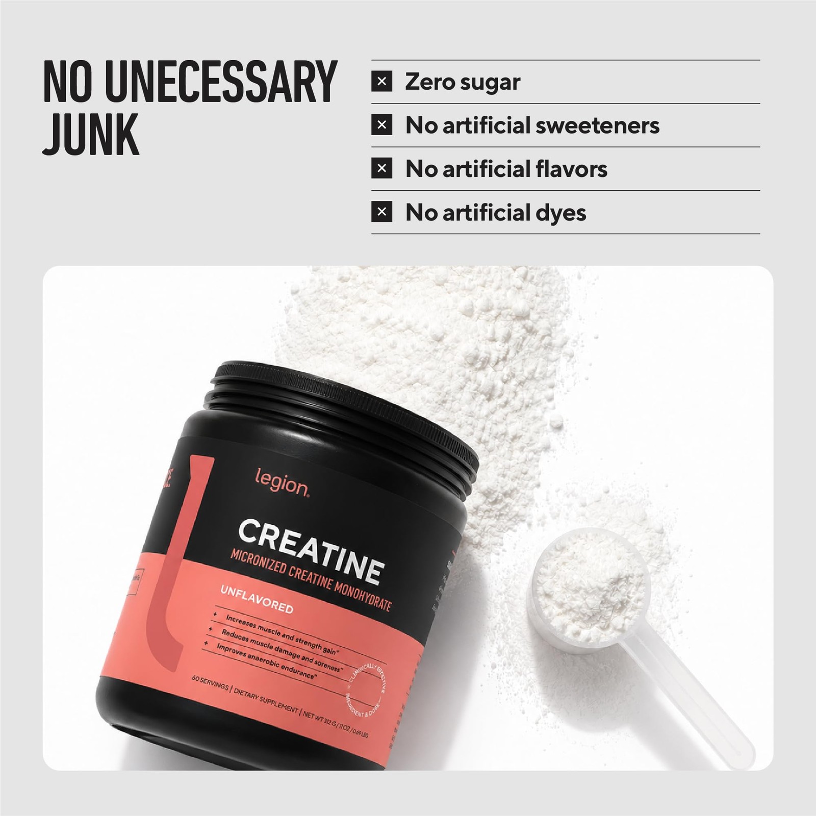 LEGION Micronized Creatine Monohydrate Supplement – Clean Creatine Powder…