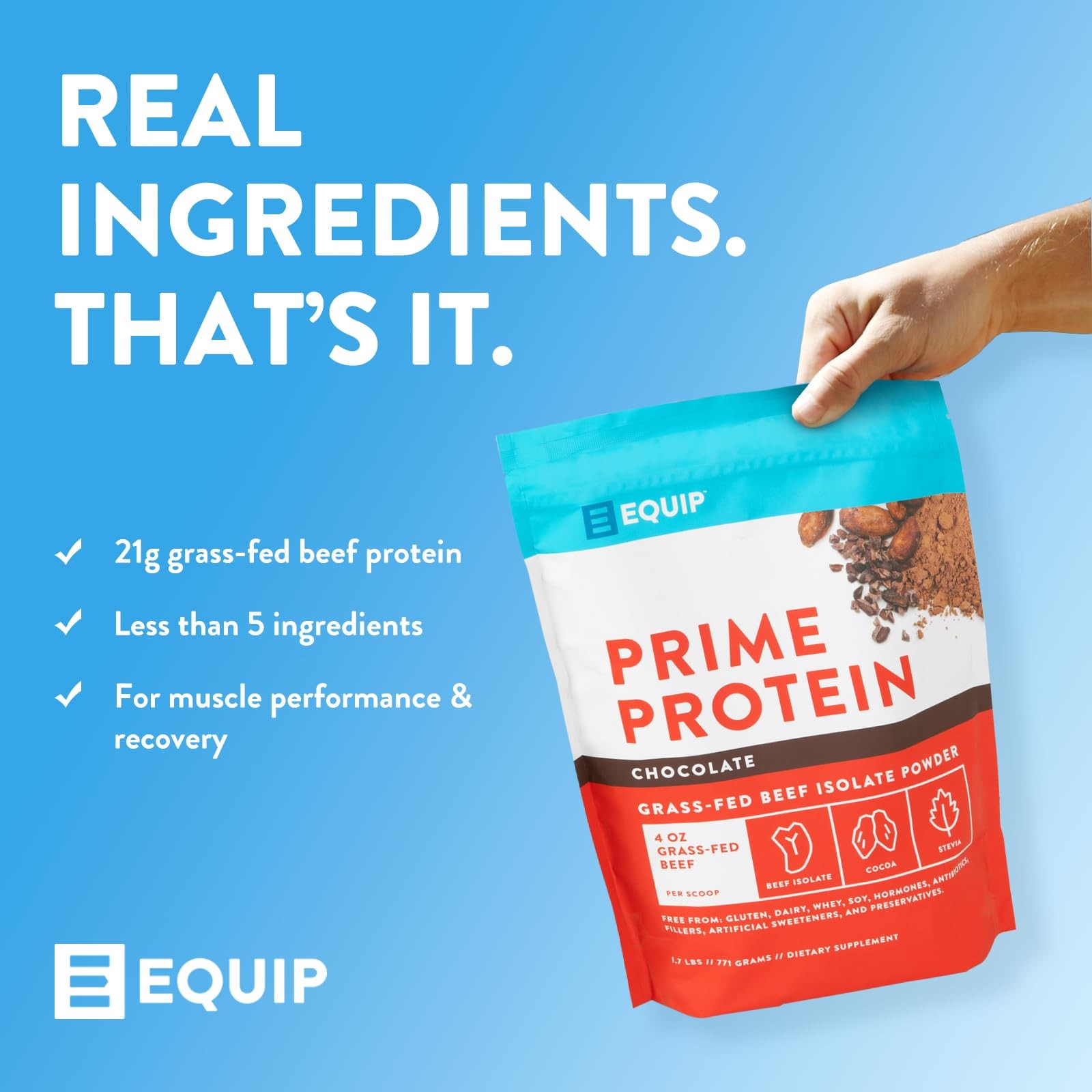 Prime Chocolate Protein Powder 30 Servings Grass Fed Beef Low Sugar Keto Frie…