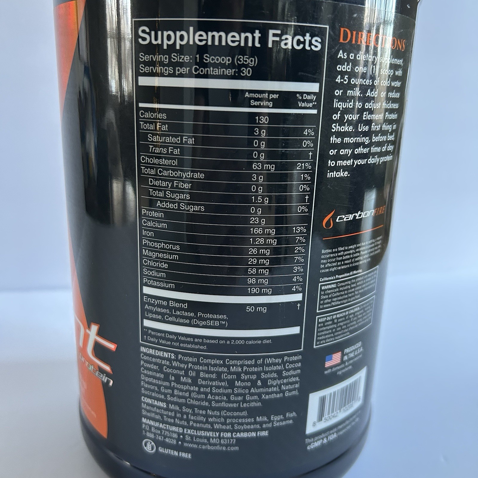 ELEMENT PROTEIN POWDER -CHOCOLATE LAVA CAKE 2.31 LB Exp7/27 Slow Digesting GF