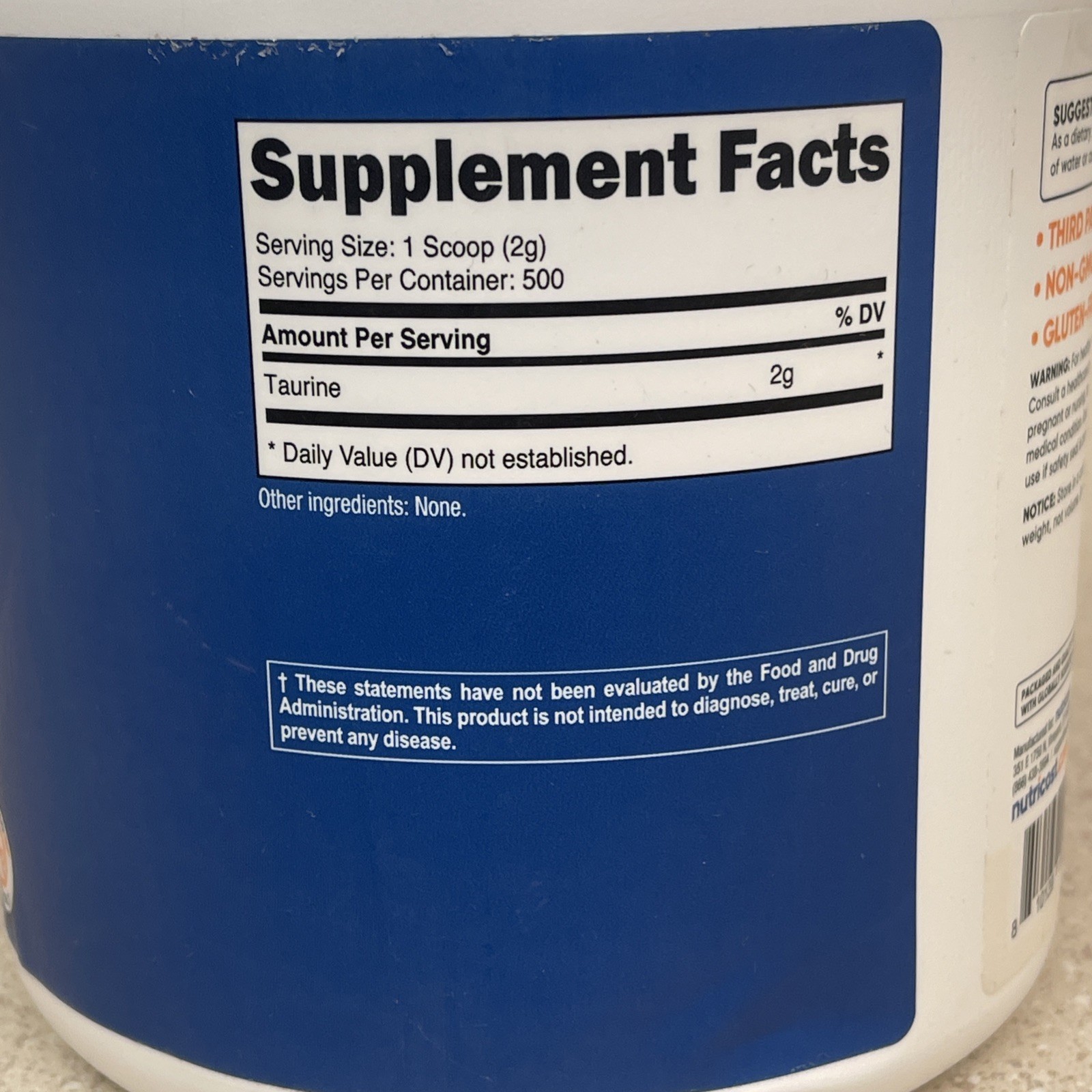 Nutricost Taurine Powder (1KG) – 500 Servings – Pure High Quality Powder