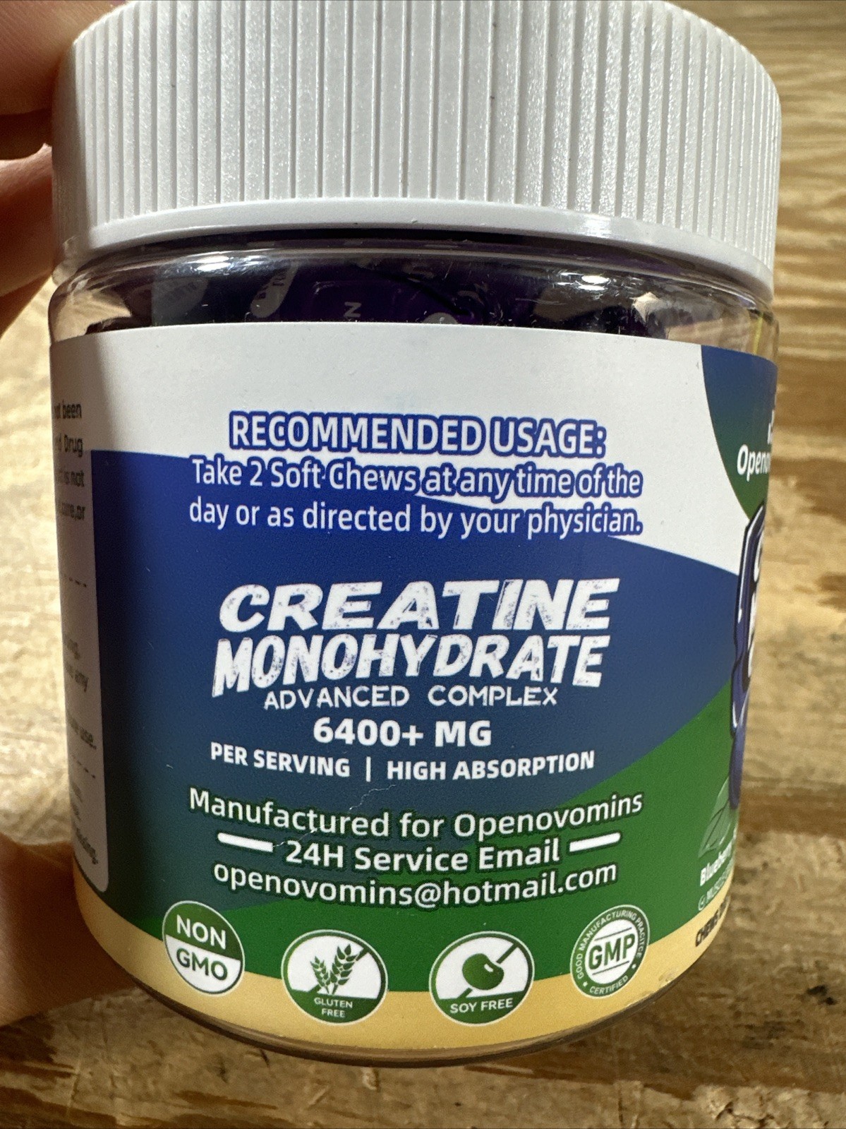 Openovomins: Creatine Monohydrate 6400mg O Blueberry Sugar And Gluten