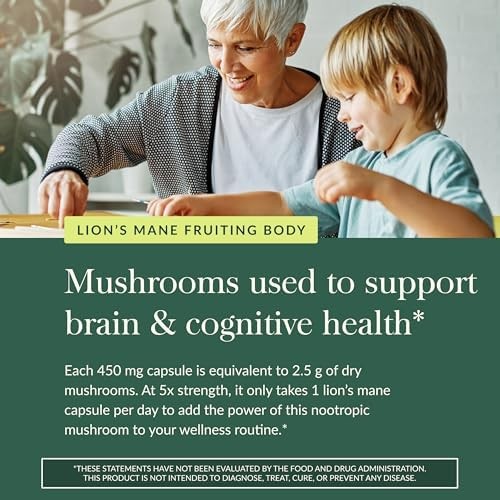 Gaia Herbs Lion’s Mane Mushroom – Brain Health Support* – 40 Vegan Capsules (40