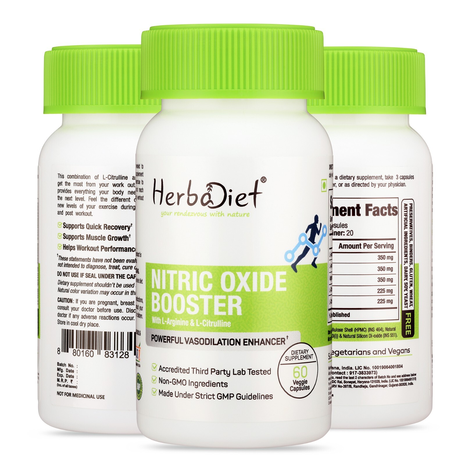 Nitric Oxide Booster Supplement L-Arginine L-Citrulline 1500mg Blood Flow Suppor