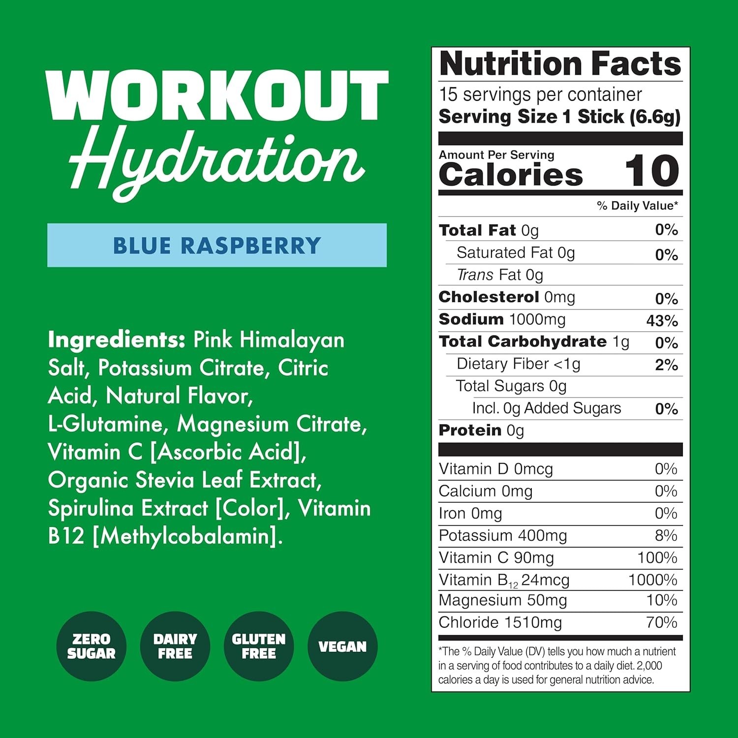 Waterboy Workout Hydration – Sugar-Free Electrolyte Powder–Blue Raspberry – 15ct