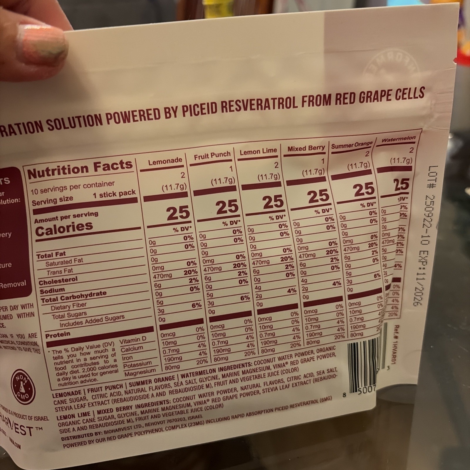 Vinia Blood Flow Hydration Electrolyte Drink Mix Variety Pack Red Grape 10 Stick
