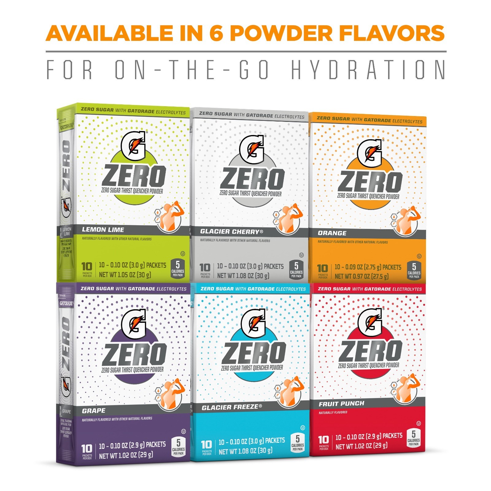 G Zero Sports Drink Powder Glacier Freeze 120 Sticks Hydration Mix Pack