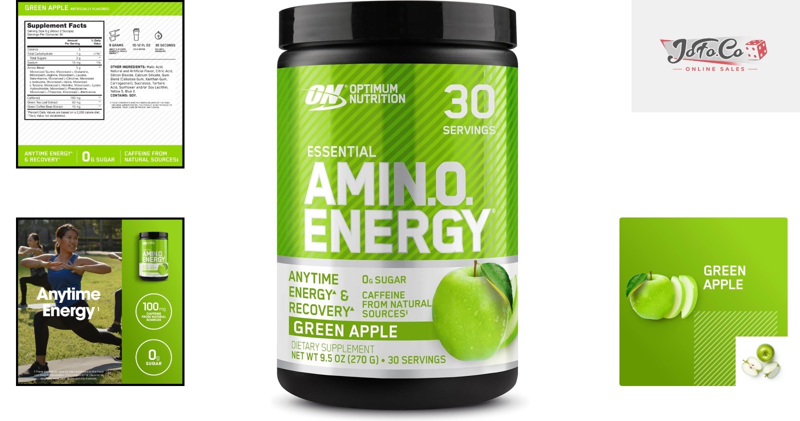 Fuel Your Workouts with Amino Energy Powder – Green Apple, 100mg Caffeine Boost