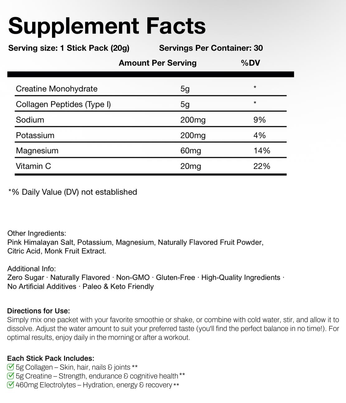 DAILY TRIFECTA 3-in-1 Collagen, Creatine Electrolyte Stick Packs | Type I Co…