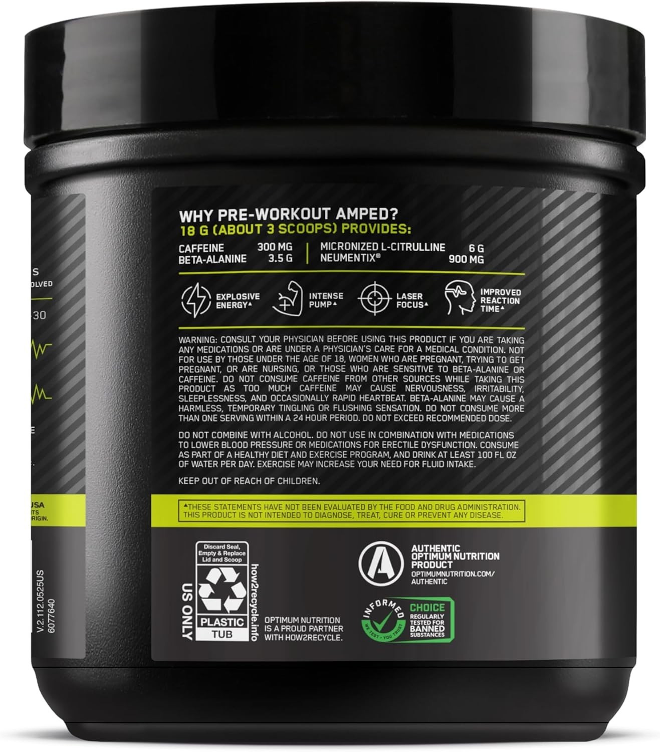 Amped Pre-Workout Powder – Berry Fusion, 20 Servings with Citrulline & Caffeine