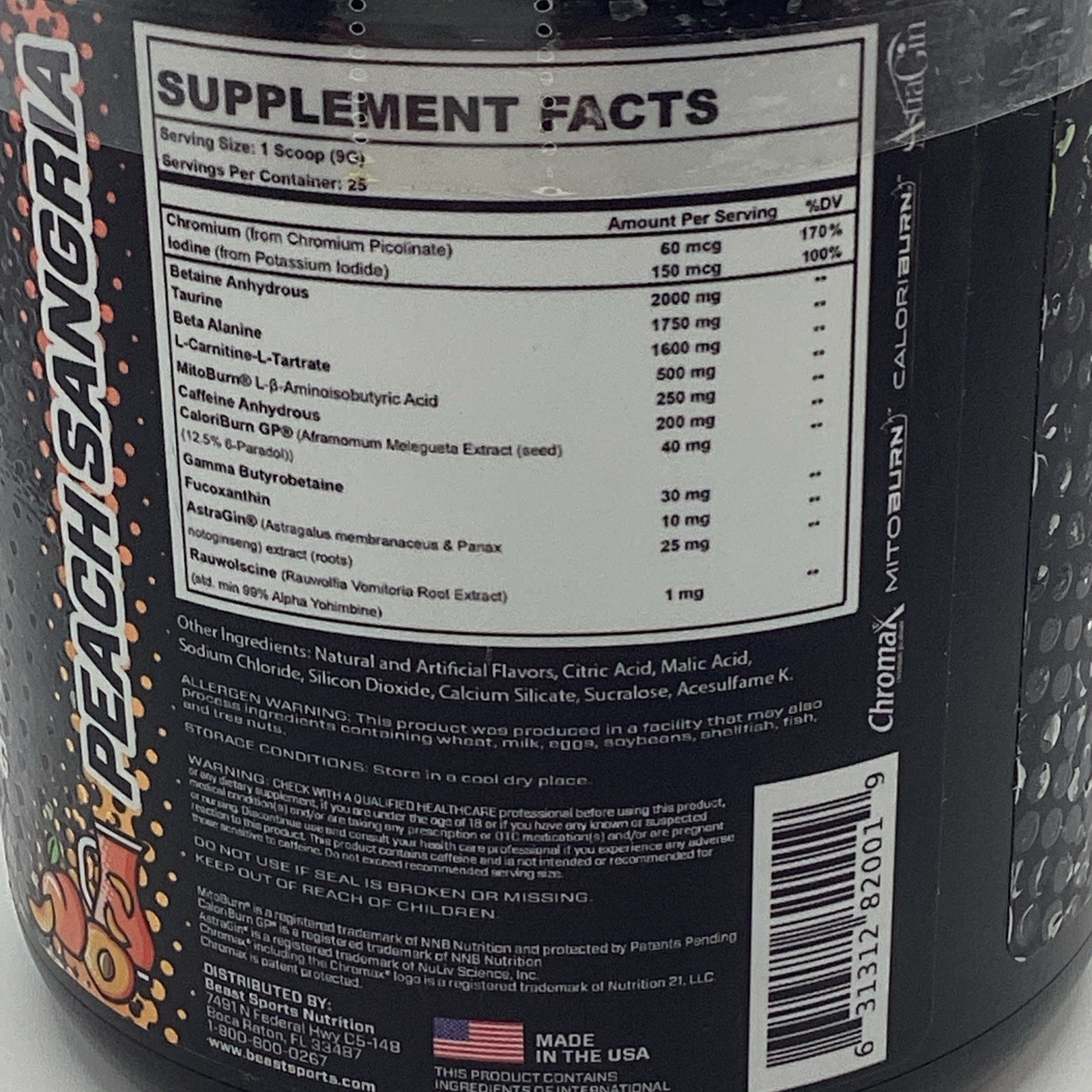 Beast Mode Pre Workout Peach Sangria Kong Energy Fat Burner 7.9 oz Exp 12/26