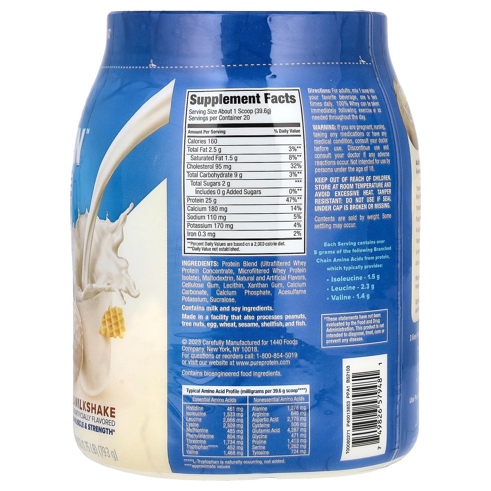 100% Whey Protein, Vanilla Milkshake, 1.75 lb (793 g)