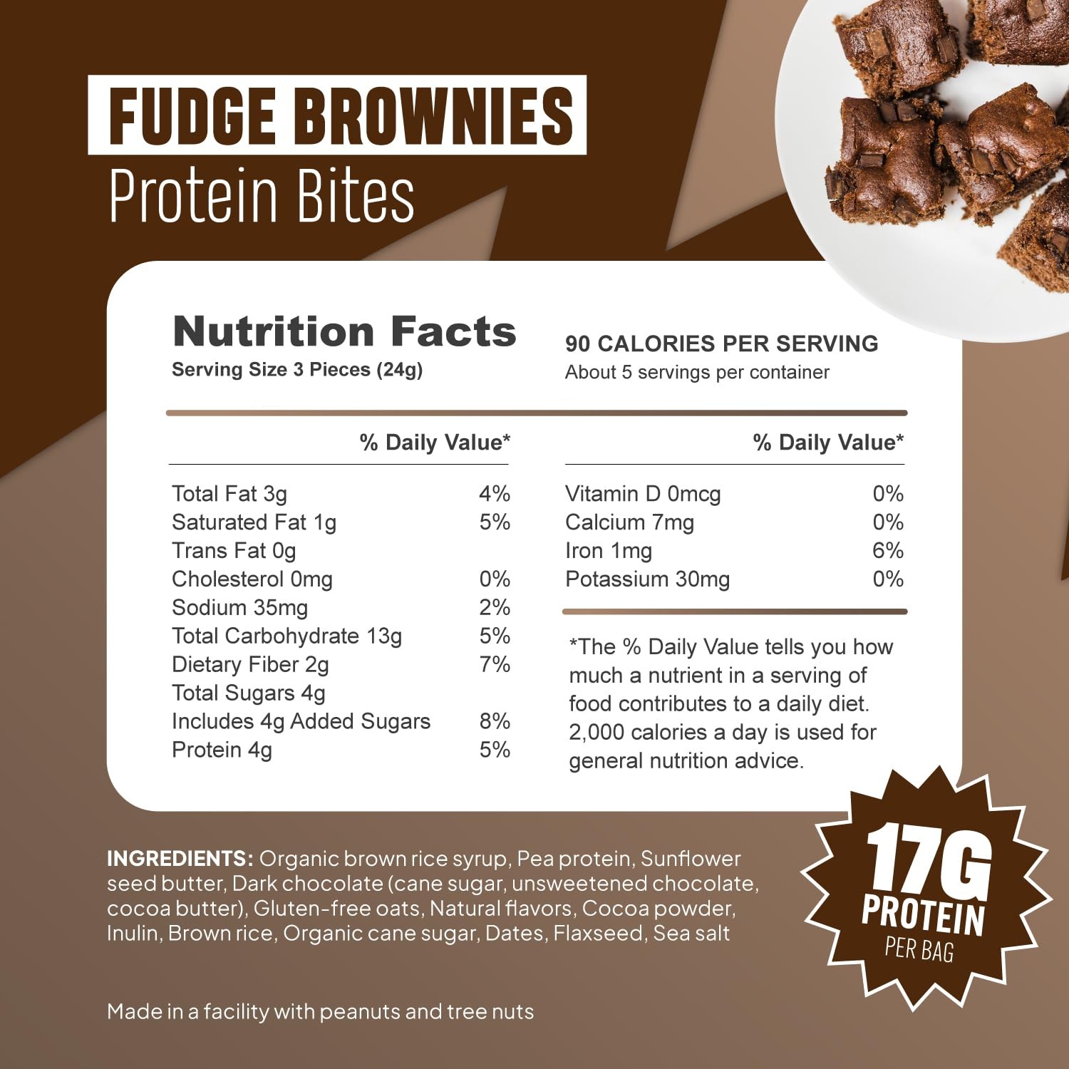 McCaffrey Protein Bites, Fudge Brownie, 6 Multi-Serving Bags – 4g Protein
