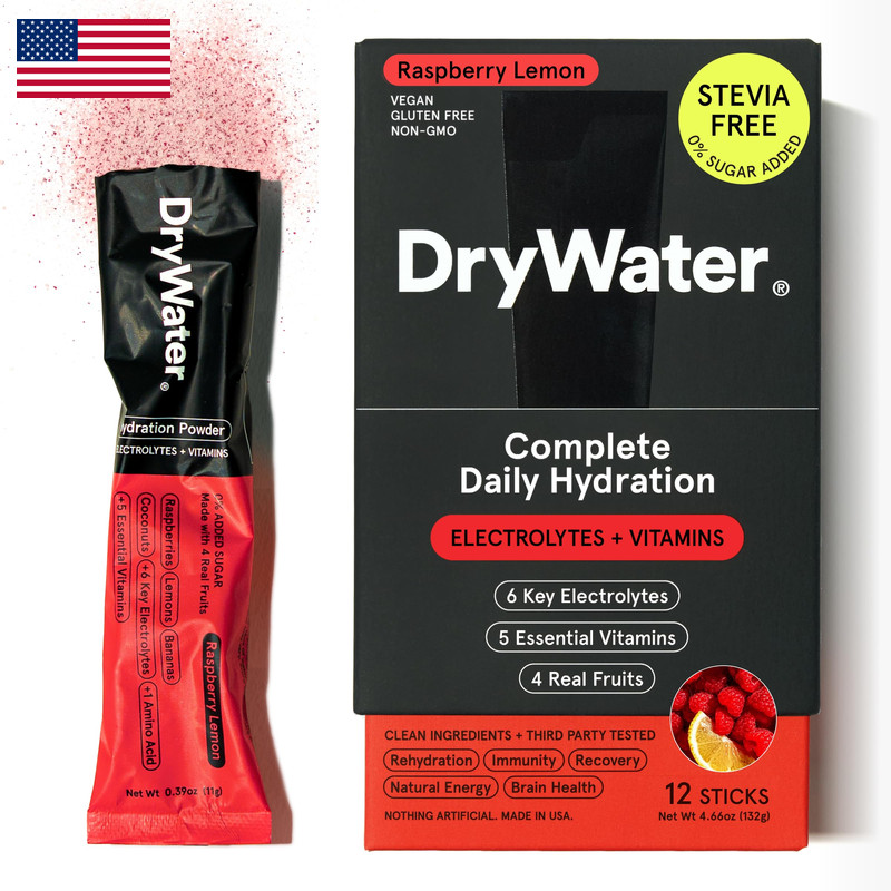 Drywater Electrolyte Powder Packets Raspberry Lemon – Stevia-Free Hydration