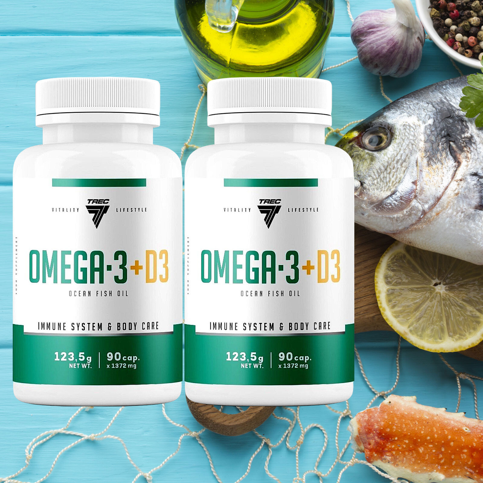 Omega 3 + Vitamin D3 90–180 Capsules – Ocean Fish Oil – EPA DHA – High strength