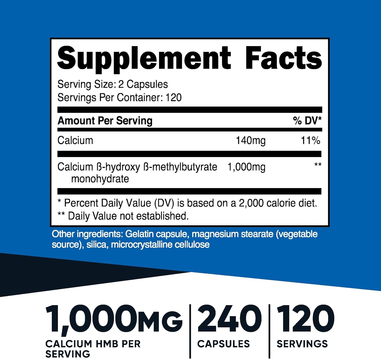 500mg HMB Nutritional Supplement 240 Capsules Non GMO Gluten Free GMP Certified
