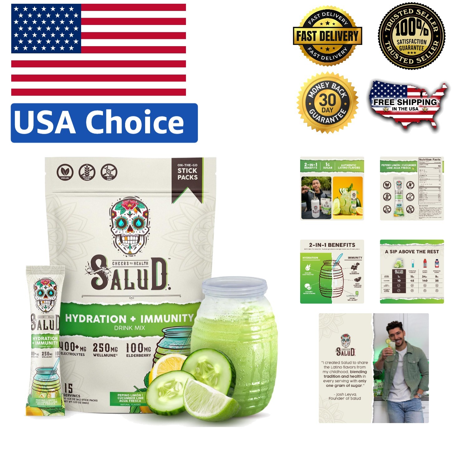 Salud Cucumber Lime Hydration & Immunity Packets – 15 Servings of Pure Wellness