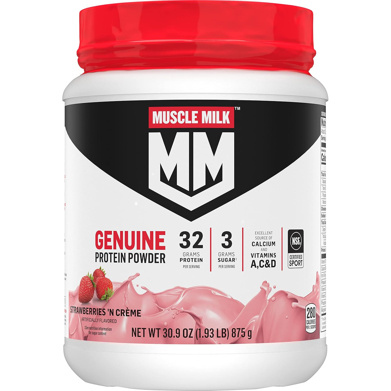 Muscle Milk Genuine Protein Powder, Strawberries N Creme, 32G Protein, 1.93 lb