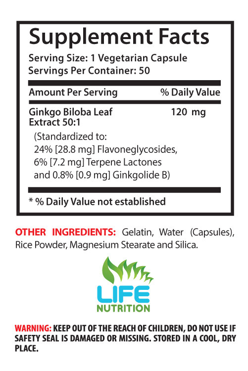 Ginkgo Biloba Extract 120mg .Improves Memory ( 6 Bottle 300 Capsules )