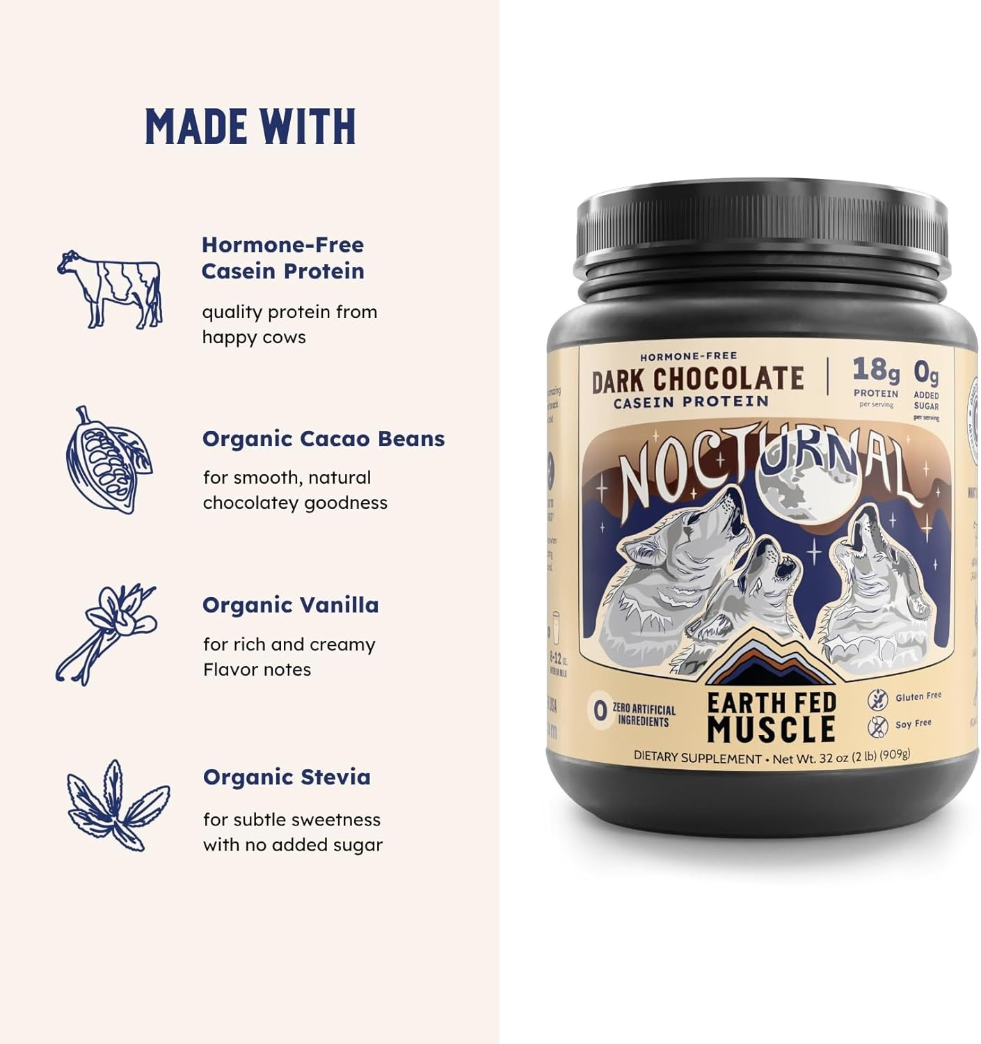 Nocturnal Casein Protein Powder – Dark Chocolate Protein Powder with Whey Blend